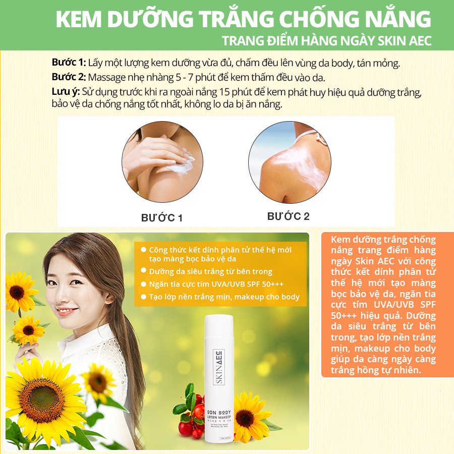 KEM DƯỠNG TRẮNG DA CHỐNG NẮNG BAN NGÀY SKIN AEC SUN BODY LOTION MAKEUP bright.dr