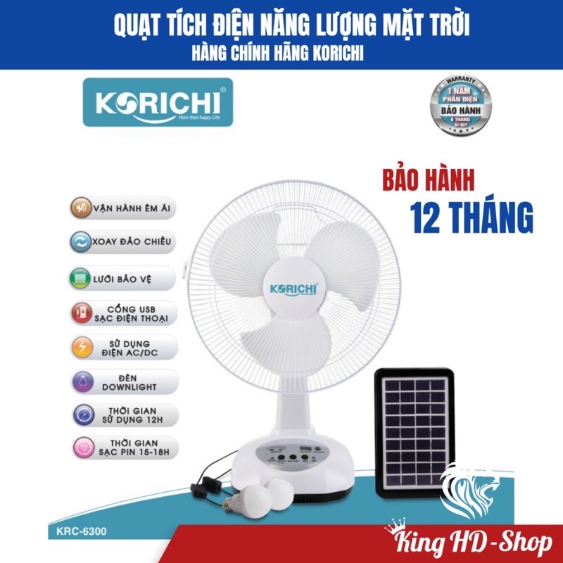 Quạt tích điện, quạt sạc điện năng lượng mặt trời Korichi chính hãng bảo hành 12 tháng