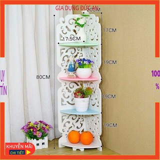 Kệ góc trắng hoa chồi 4 tầng bằng gỗ