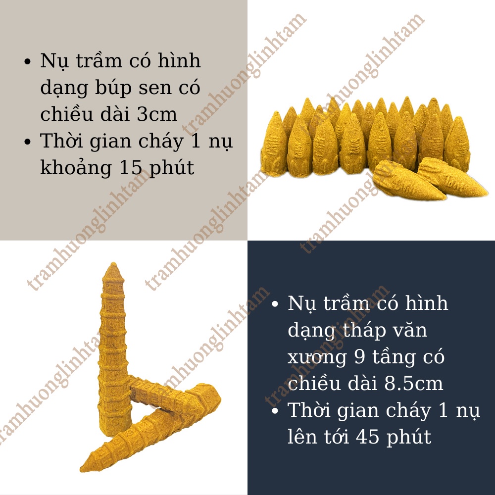 Nụ trầm hình tháp văn xương dùng cho thác khói trầm hương