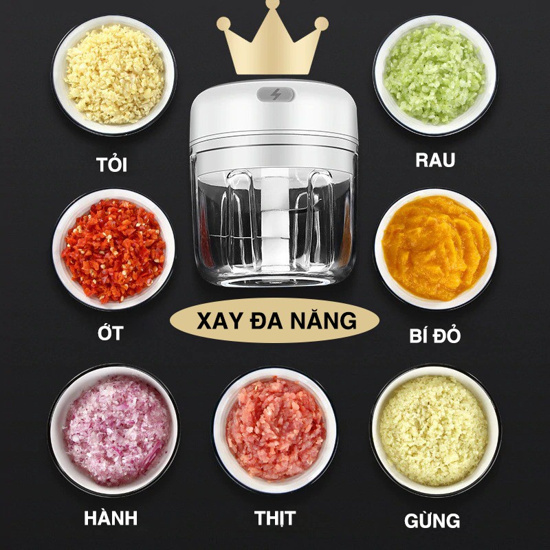 Máy Xay Mini cầm tay đa năng, nhỏ gọn, tiện lợi, xay hành tỏi ớt, rau củ quả, xay thịt ăn dặm cho bé - Hàng chính hãng