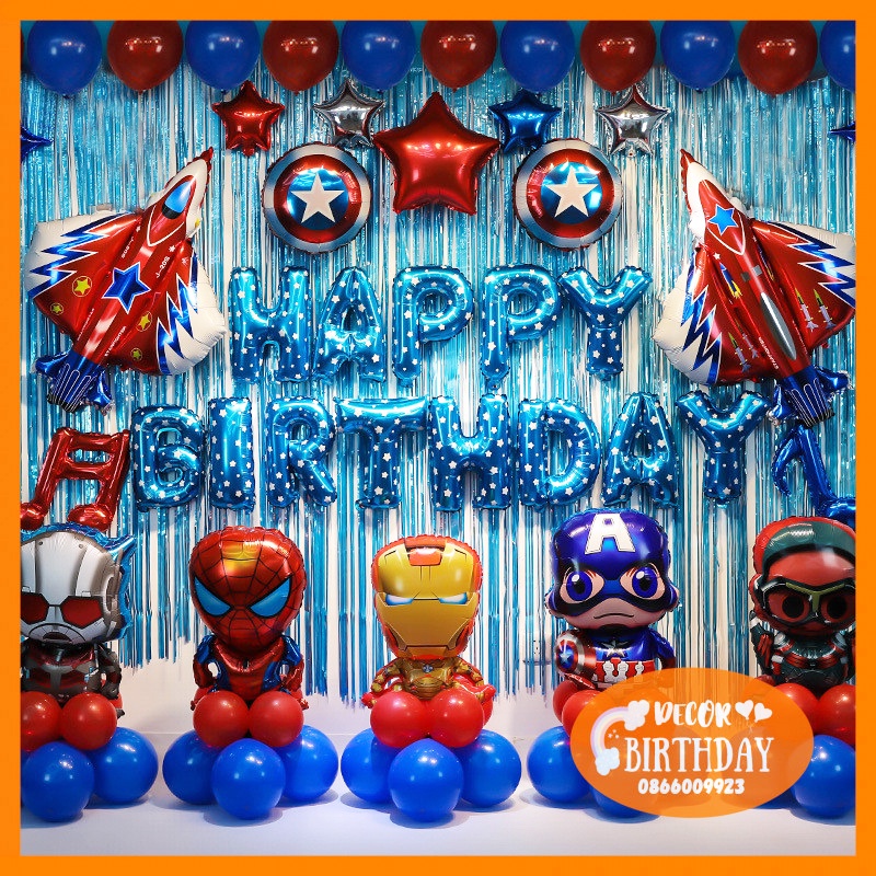 Set Trang Trí Sinh Nhật ️️️️️CHỦ ĐỀ SIÊU NHÂN️️️ Bóng Dày Dặn, Set Như Hình Tặng Kèm Đồ Bơm Băng Dính