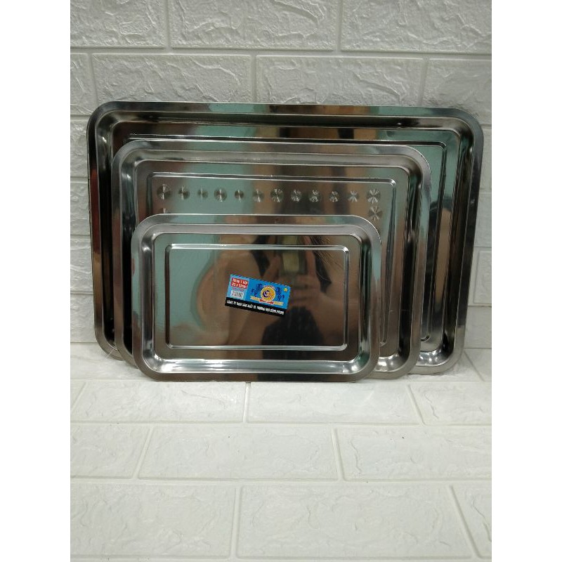 Khay inox nông chữ nhật 3 size