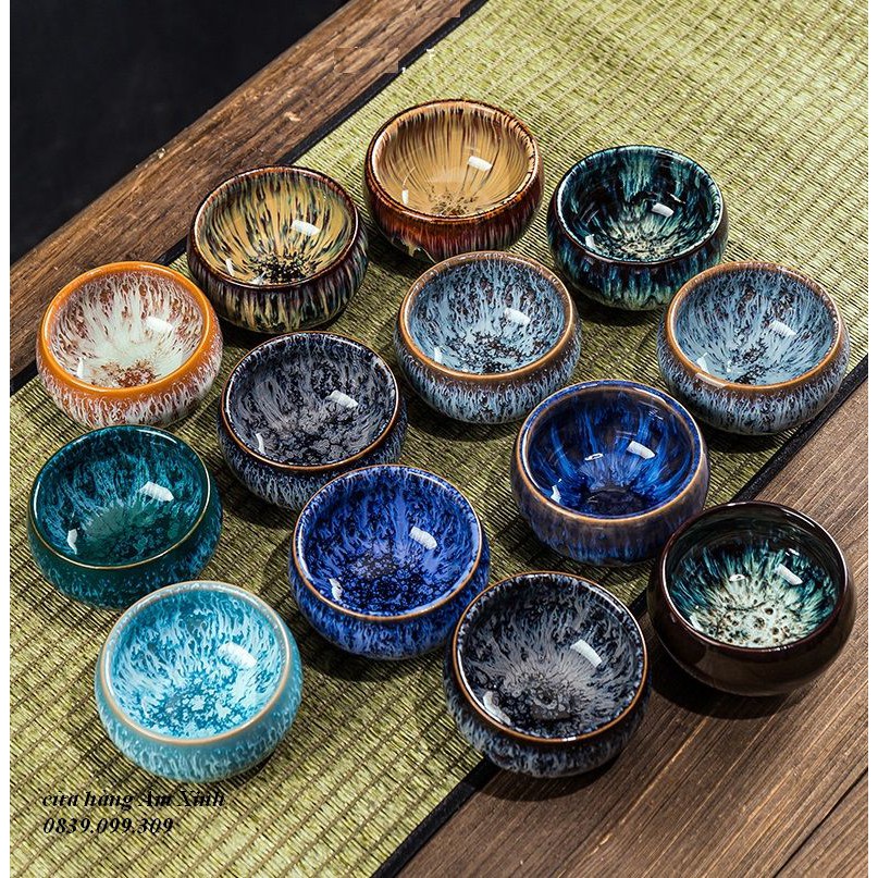 Chén thưởng trà men Thiên Mục dáng bầu 85ml