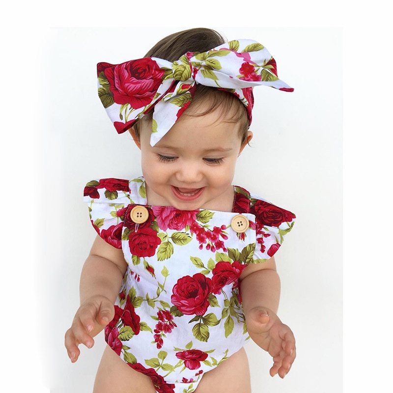 Body bé gái bộ đồ sơ sinh từ 0 đến 36 tháng bodysuit liền thân mùa hè Sát Nách hoa quần áo cho bé trẻ em