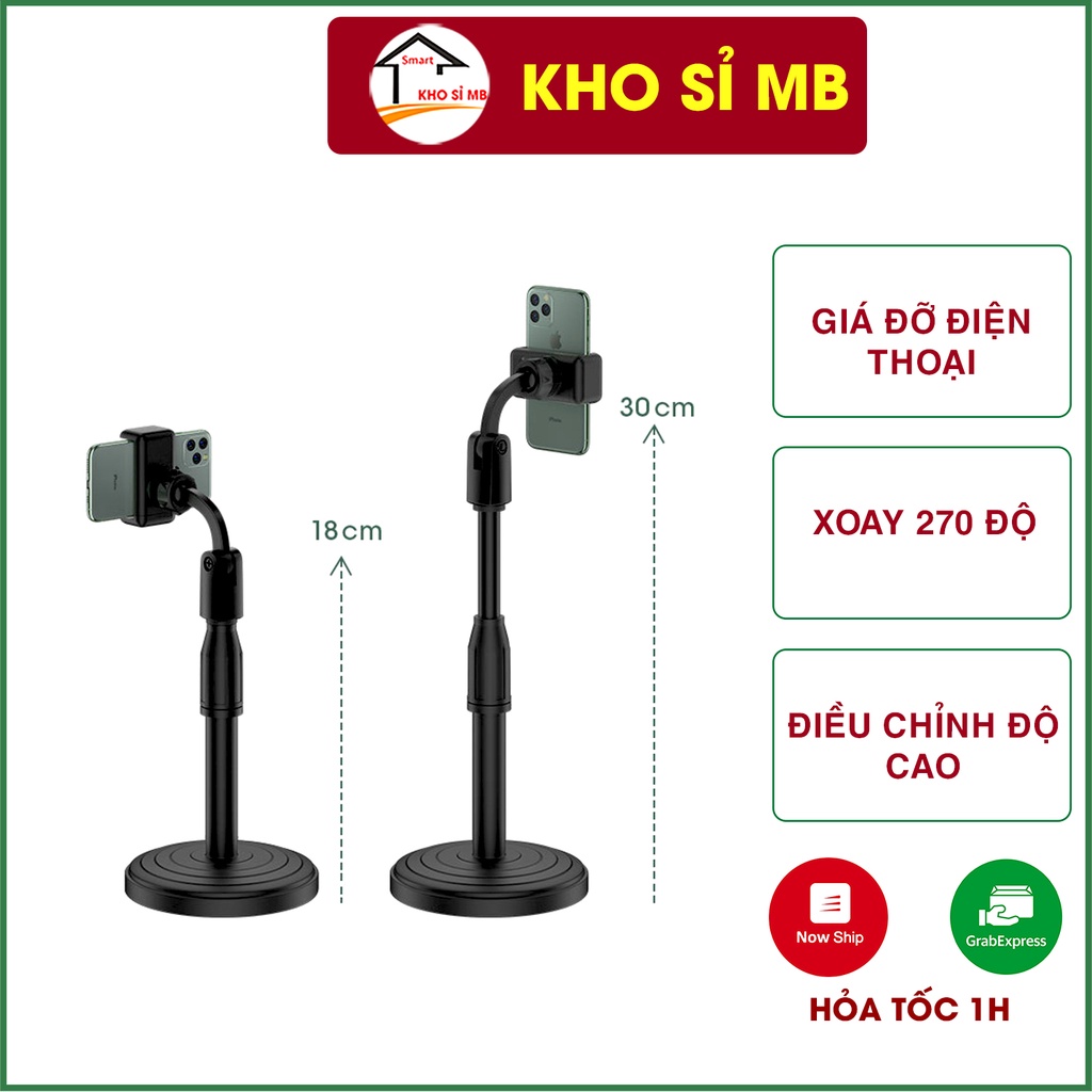 giá đỡ điện thoại để bàn, xoay 360 độ, kẹp điện thoại xem phim, livestream kho sỉ mb