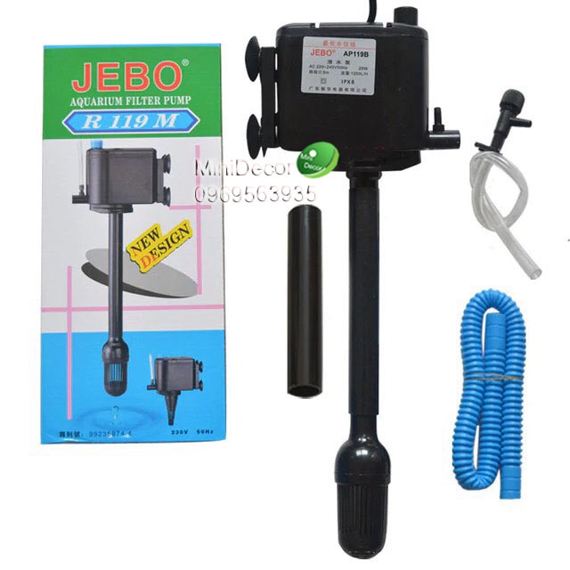 Máy Bơm Nước Chìm Bể Cá Cảnh 3 Chức năng Bơm + Lọc + Tạo Oxy Jebo R375M, R331M, R362M, R119M. Dùng Bể từ 50-200L