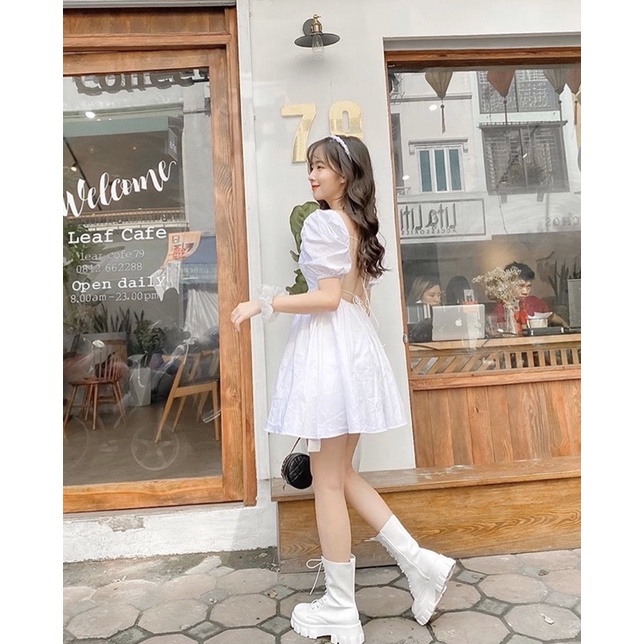 Váy babydoll trắng BlaPink hở lưng chéo dây có lót vải lụa mịn màng- BELLA DRESS T194 | BigBuy360 - bigbuy360.vn