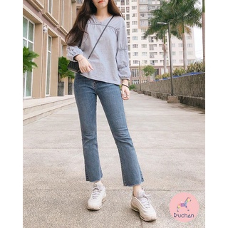 Quần jean nữ lưng cao RUCHAN kiểu ống loe suông dài đẹp tôn dáng thời trang cao cấp