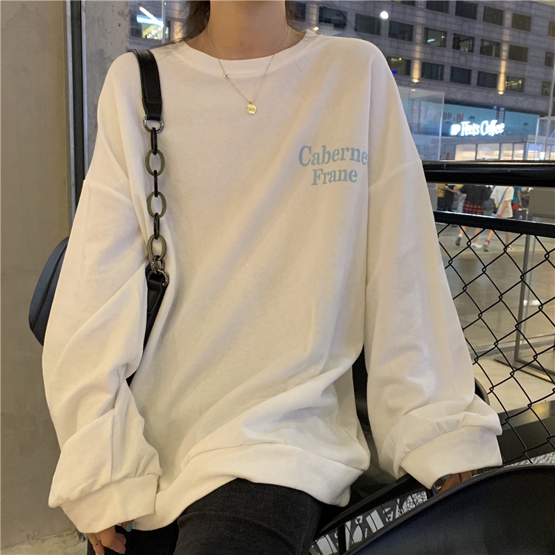 SUXI Áo Nỉ Tay Dài In Chữ Trẻ Trung Thời Trang Nữ