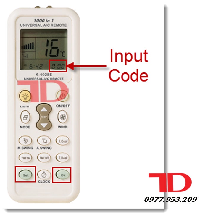 Remote dành cho máy lạnh, điều khiển đa năng Chunghop K-1028E