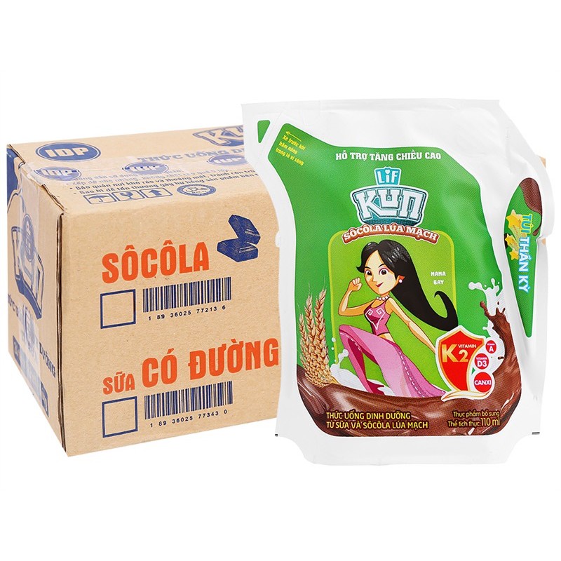 Thùng 24 túi thức uống dinh dưỡng socola lúa mạch LiF Kun 110ml