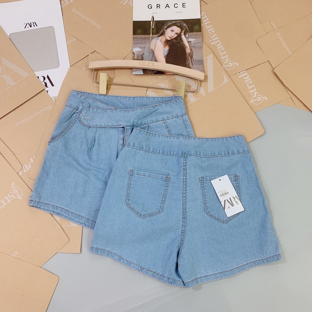 Quần sooc Jean cúc bọc năng động phong cách đường phố