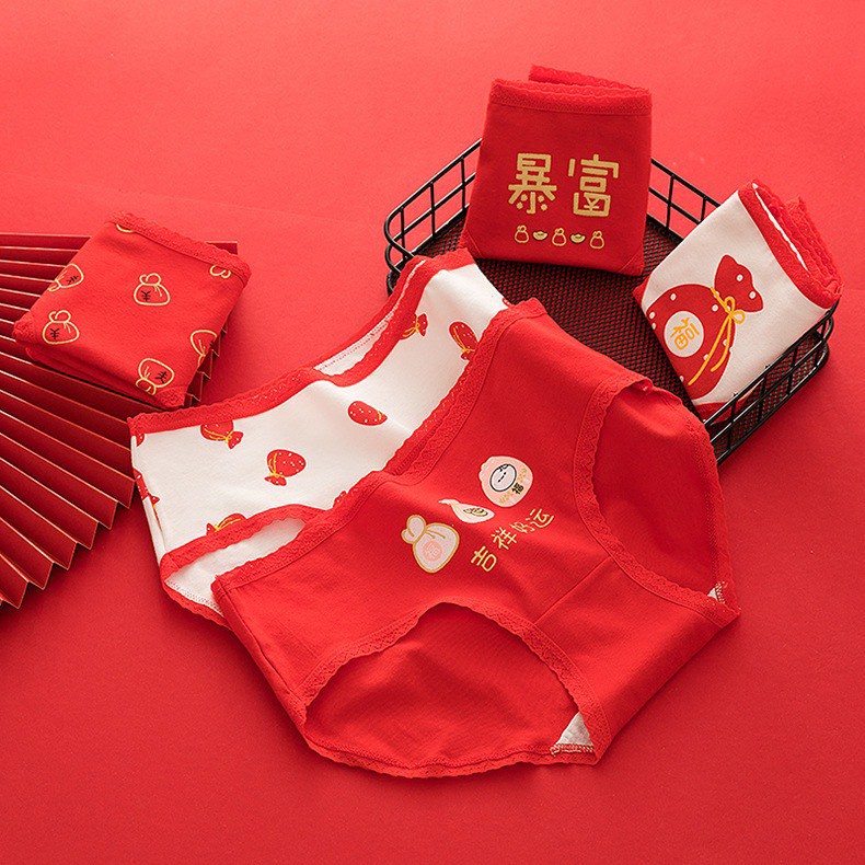 Quần Lót Nữ ❤️FREESHIP❤️ Quần Cotton Nữ tông đỏ trẻ trung tôn dáng gợi cảm❤️ Quần Lót Nữ phối viền ren điệu đà mã L158