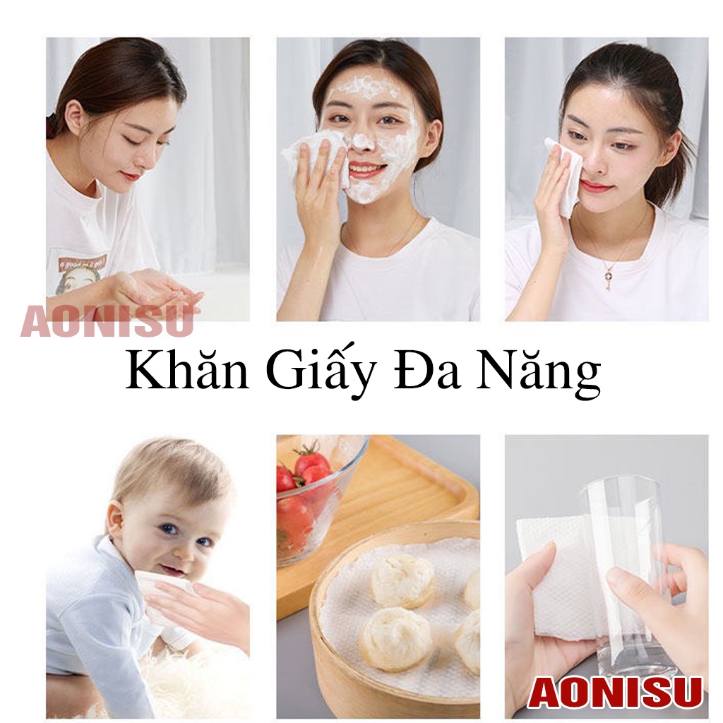 Khăn lau mặt dùng 1 lần Animerry Lau Khô, Lau Ướt - Khăn khô đa năng tẩy trang - Khăn Giấy Rút Cao Cấp AONISU