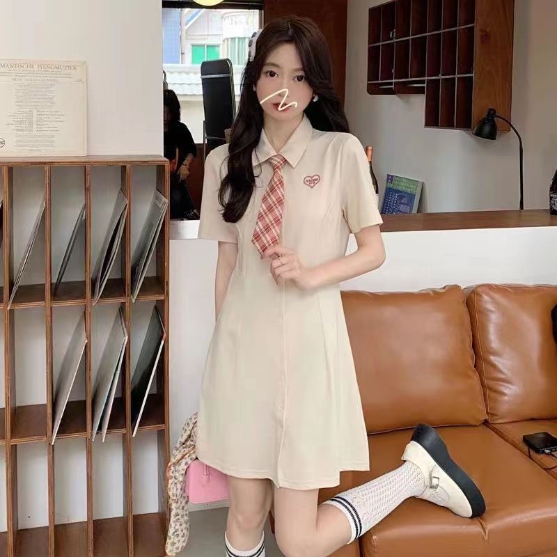 Đầm Chữ A Tay Ngắn Cổ Polo Màu Hồng Thời Trang Mùa Hè Cho Nữ