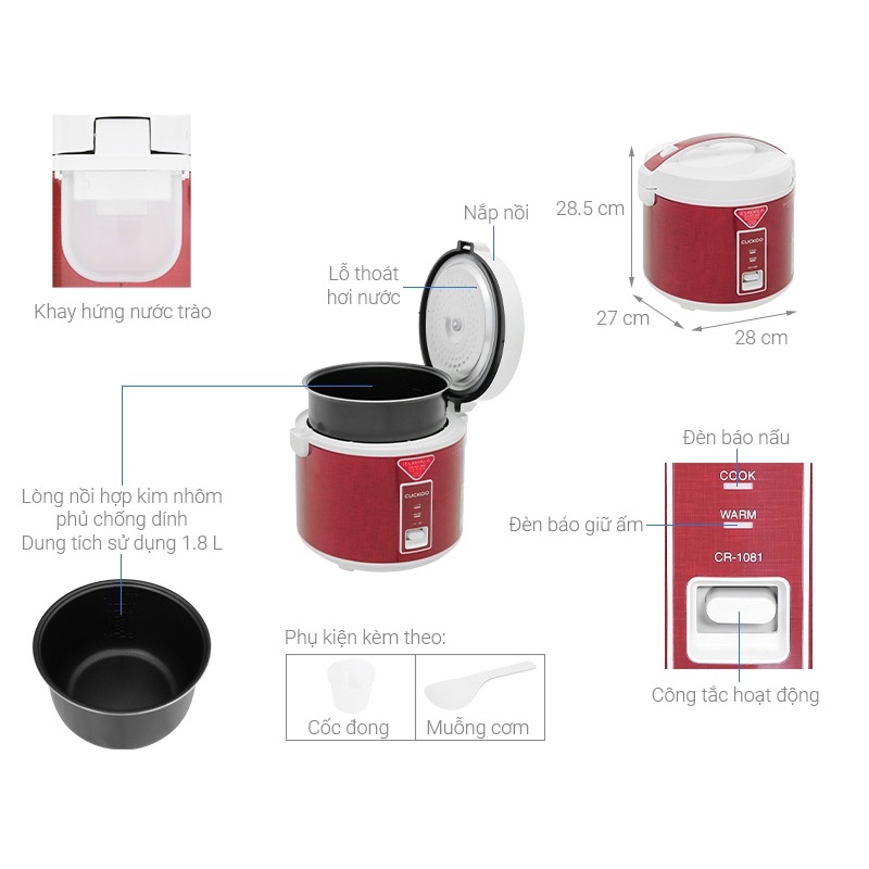 Nồi cơm điện Cuckoo 1.8 lít CR-1081_Hàng Chính hãng bảo hành 12 tháng