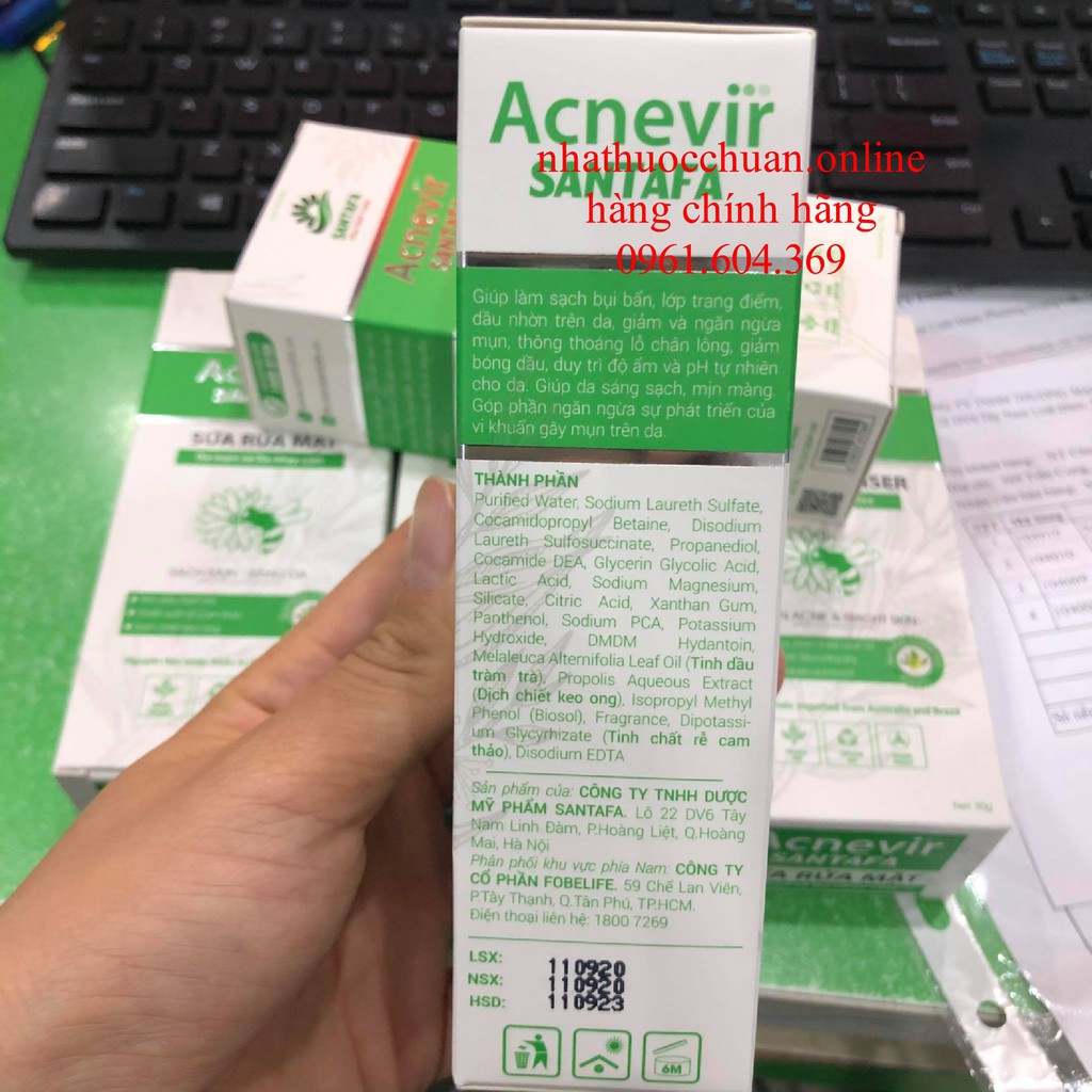 Sữa rửa mặt Acnevir Santafa Face wash gel dành cho da mụn100GR