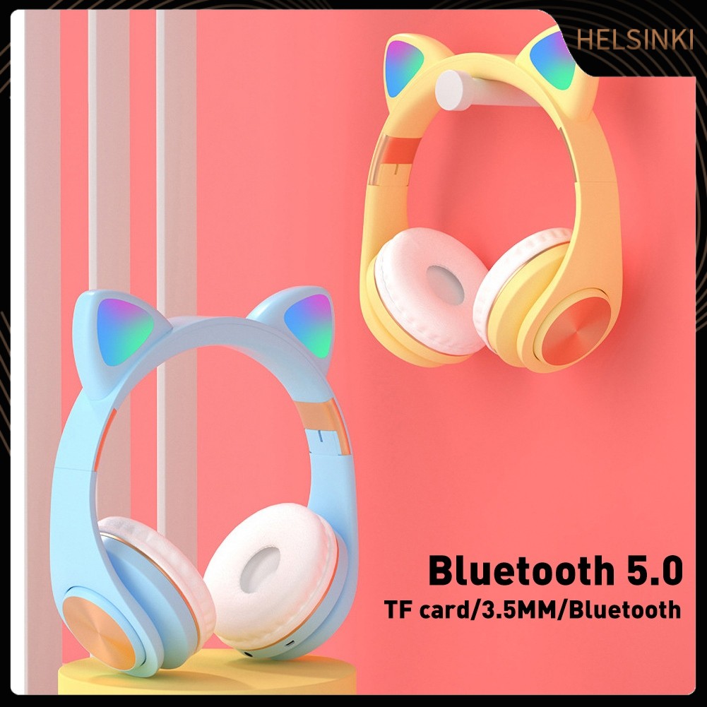 Tai Nghe Bluetooth 5.0 Không Dây Dễ Thương Có Micro, Đèn Led, Giắc Cắm 3.5mm