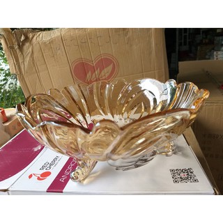 Combo 02 Đĩa đựng hoa quả thủy tinh 3 chân màu vàng