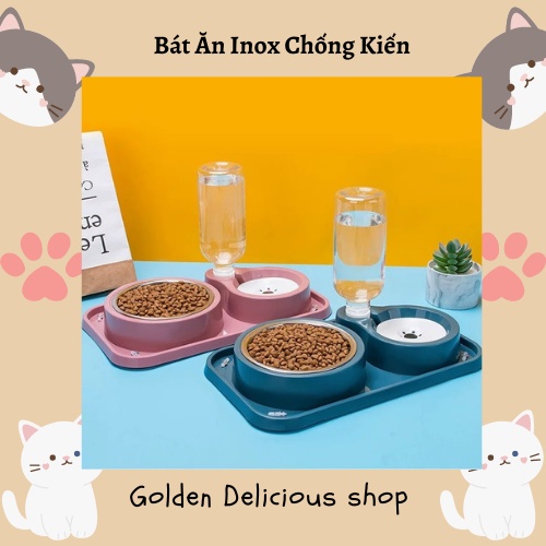 Bát Ăn Chống Kiến Cho Chó Mèo - Chất Liệu Inox - Có Kèm Bình Nước - Màu Sắc Cực Đẹp Và Sang Trọng - Giá Siêu Rẻ