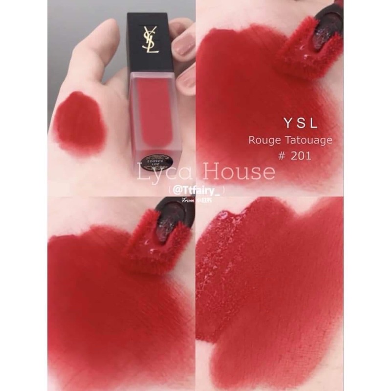 Son kem Yves Saint Laurent Ysl Velvet cream liquid màu 201 Rouge Tatouage fullsize fullbox