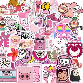 Set 50 Sticker Decal Chống Nước Màu Hồng Dễ Thương Mã ST2028