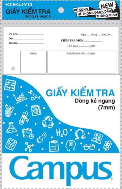 Combo 5 tập giấy kiểm tra Campus, không chấm. ( 1 túi =25 tờ đôi).