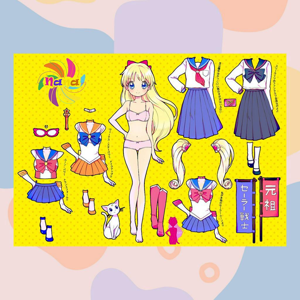 Búp bê giấy thay đồ   phong cách Nhật Bản mẫu dán nam châm cho bé Combo 2 hình siêu đáng yêu BB0027