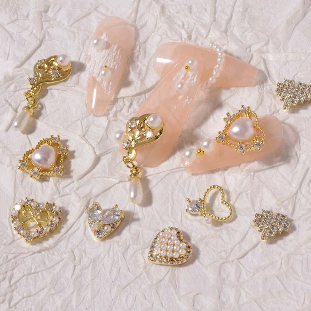 [Hàng mới về] Phụ Kiện Trang Trí Móng Tay Nghệ Thuật Bằng Kim Loại Đính Ngọc Trai 3D Sang Trọng Diy