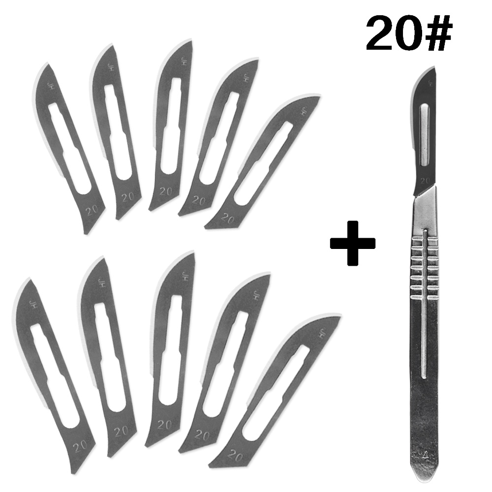 10 Cái 20# -23# Bộ Dao Phẫu Thuật Bằng Thép Carbon + 1 Dao Cắt PCB