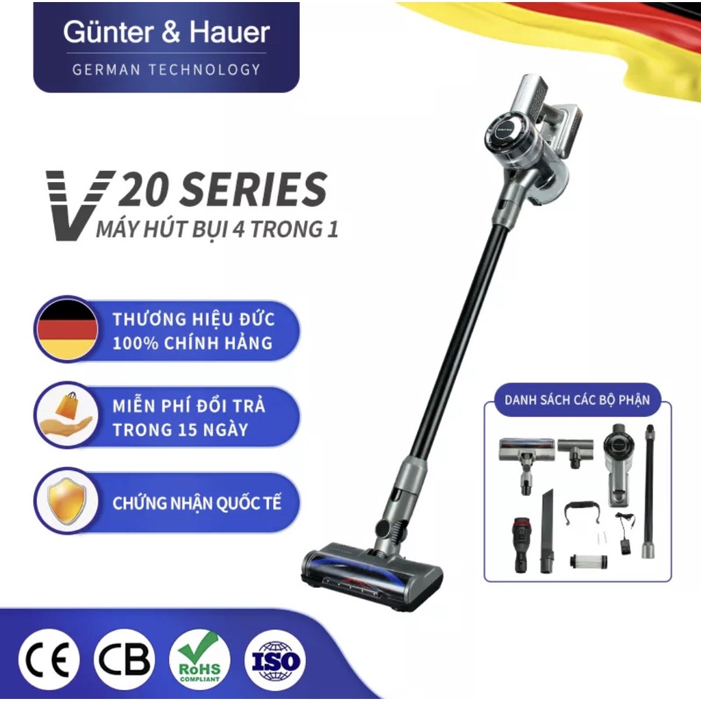 Günter & Hauer Máy Hút Bụi Cầm Tay Máy Hút Bụi Không Dây Sạc Điện 4 Trong 1 Đầu Chổi Một Máy Đa Năng LED Hiển Thị V20
