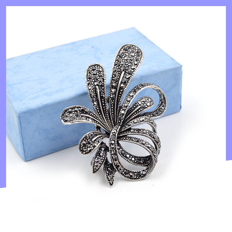 Trâm Cài Áo Hình Nơ Đen Phong Cách Vintage Thanh Lịch Cho Nữ