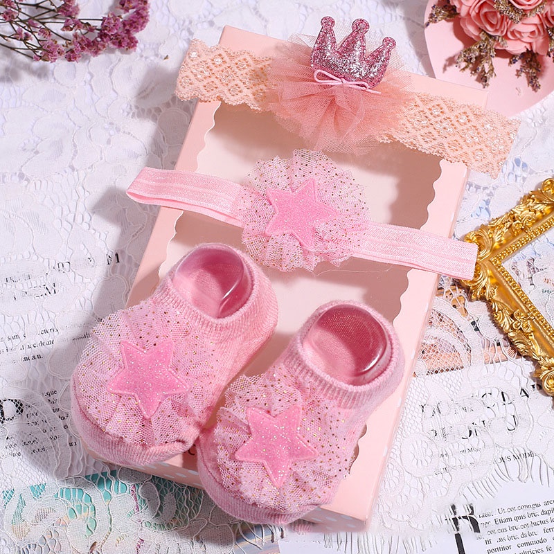 Set 3 Món Đôi Vớ / Băng Đô Nơ / Vương Miện Xinh Xắn Cho Bé Gái Mới Sinh