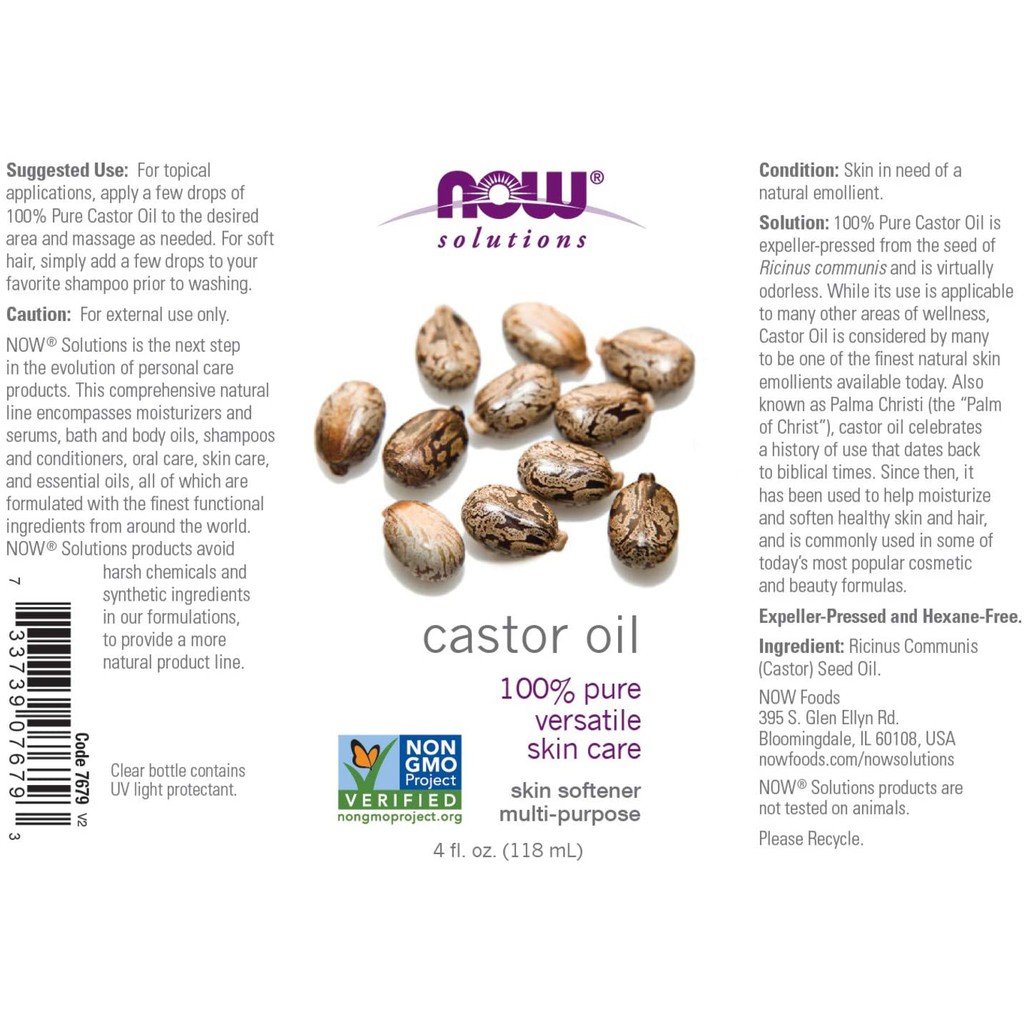 Dầu Thầu Dầu 118ml - Dầu Dưỡng Da Now Castor Oil  - Hỗ trợ giảm đồi mồi làm sáng da