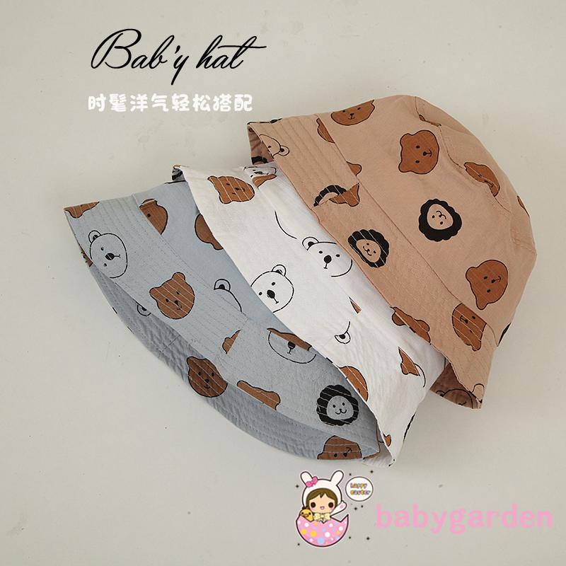 Mũ rộng vành chống nắng in hình gấu hoạt hình có thể gấp gọn thời trang mùa hè cho bé