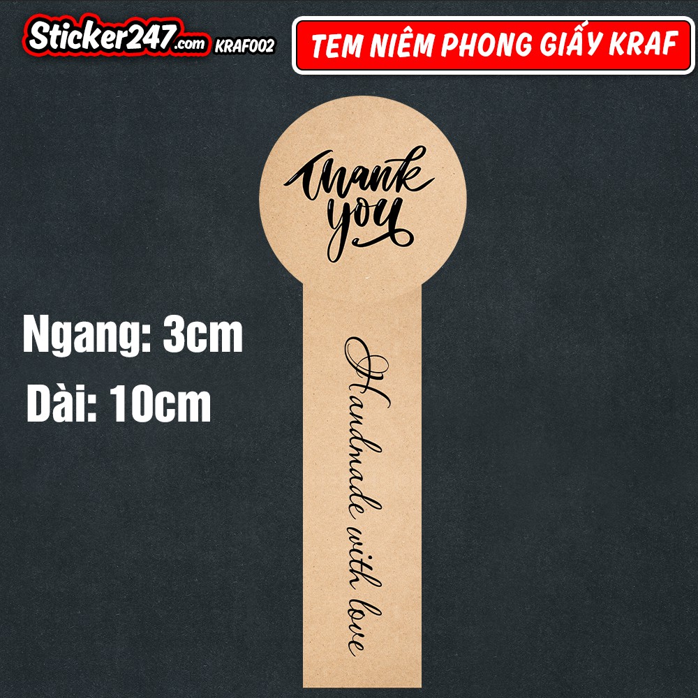 34 Tem Thank You - Hand Made With Love 𝑭𝒓𝒆𝒆𝒔𝒉𝒊𝒑 Sticker Cảm Ơn Niêm Phong Giấy Kraft Vintage Sang Trọng, Màu Sắc Nét
