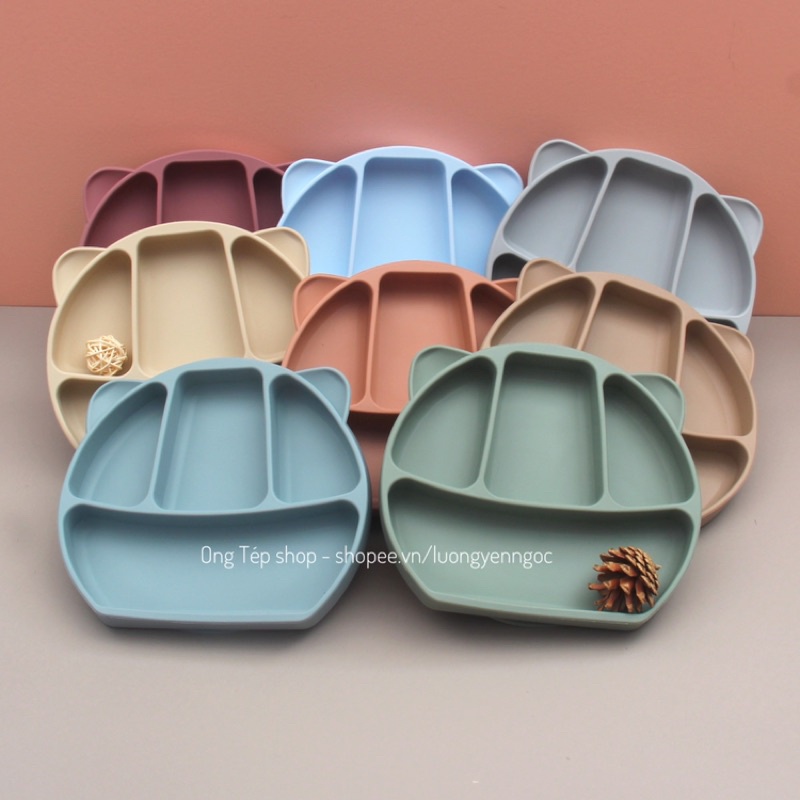 Khay gấu silicon 4 ngăn cho bé ăn dặm mẫu mới 14 màu xinh xắn