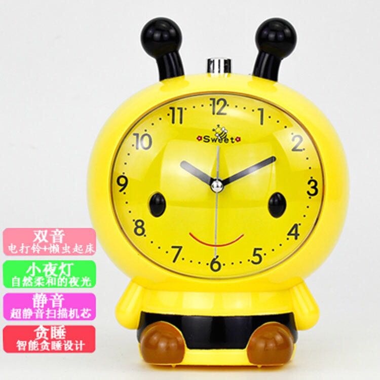 đồng hồ treo tườngHọc sinh sáng tạo rung chuông đồng hồ báo thức tắt tiếng kim loại hồ, dễ thương, hoạt hình trẻ em, để