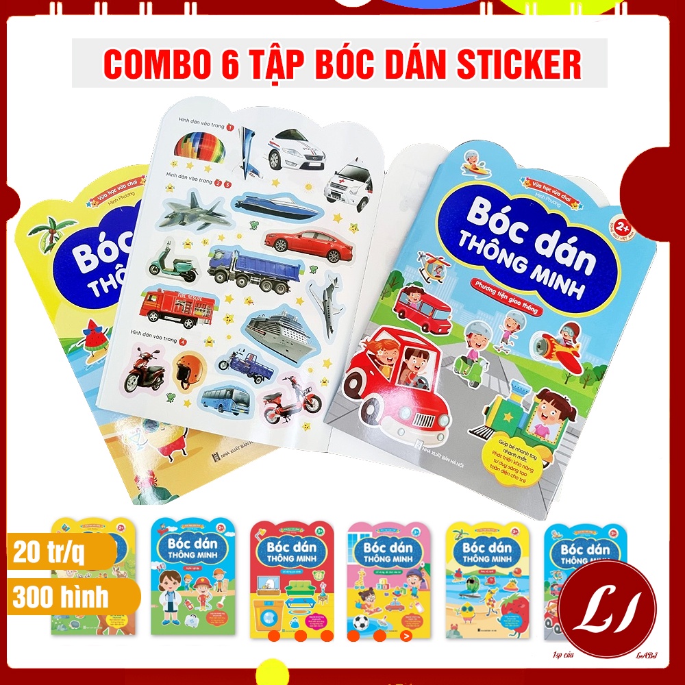 Bộ 6 tập BÓC DÁN thông minh nhiều chủ đề cho bé (~300 hình)