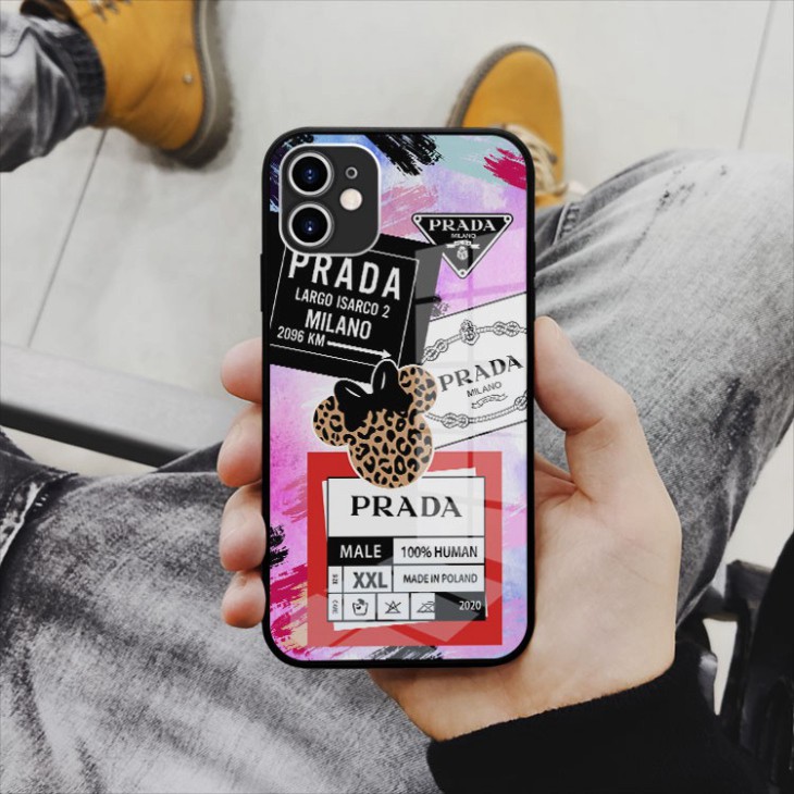 Ốp kính cường lực hình logo Prada chống trơn riêng mình Iphone OK-JC20210076