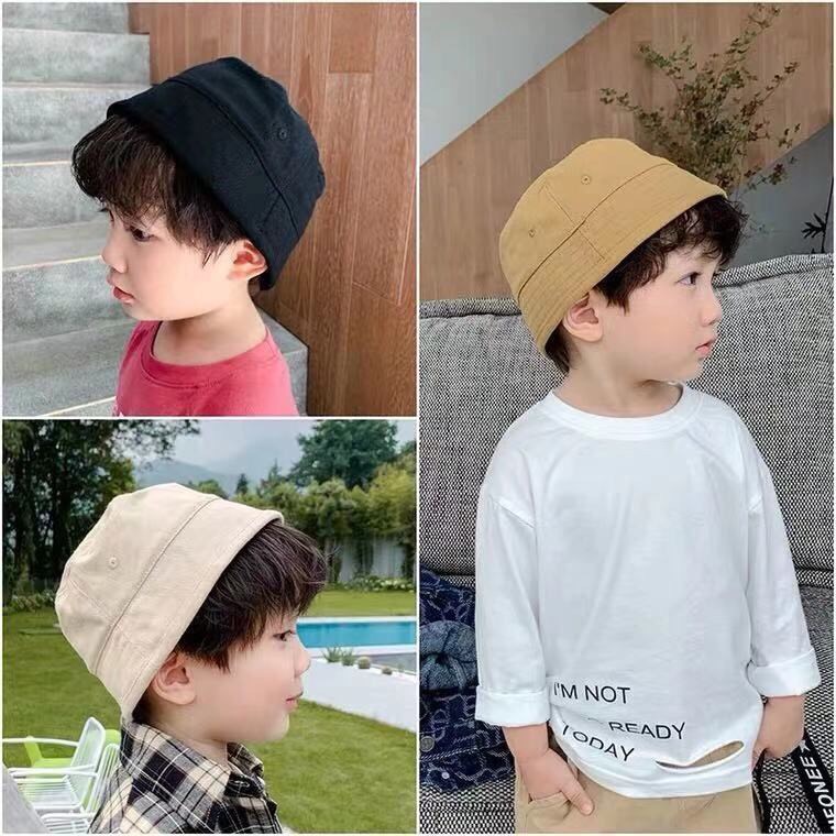 Mũ cho bé trai bé gái, Mũ bucket siêu xinh trơn Qiu Nan nhiều màu vải thô mềm cho bé từ 1-4 tuổi phong cách Hàn Quốc