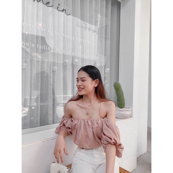 Áo croptop trễ vai nhún ngực REVER CLOTHINGS Pink Pastel Top