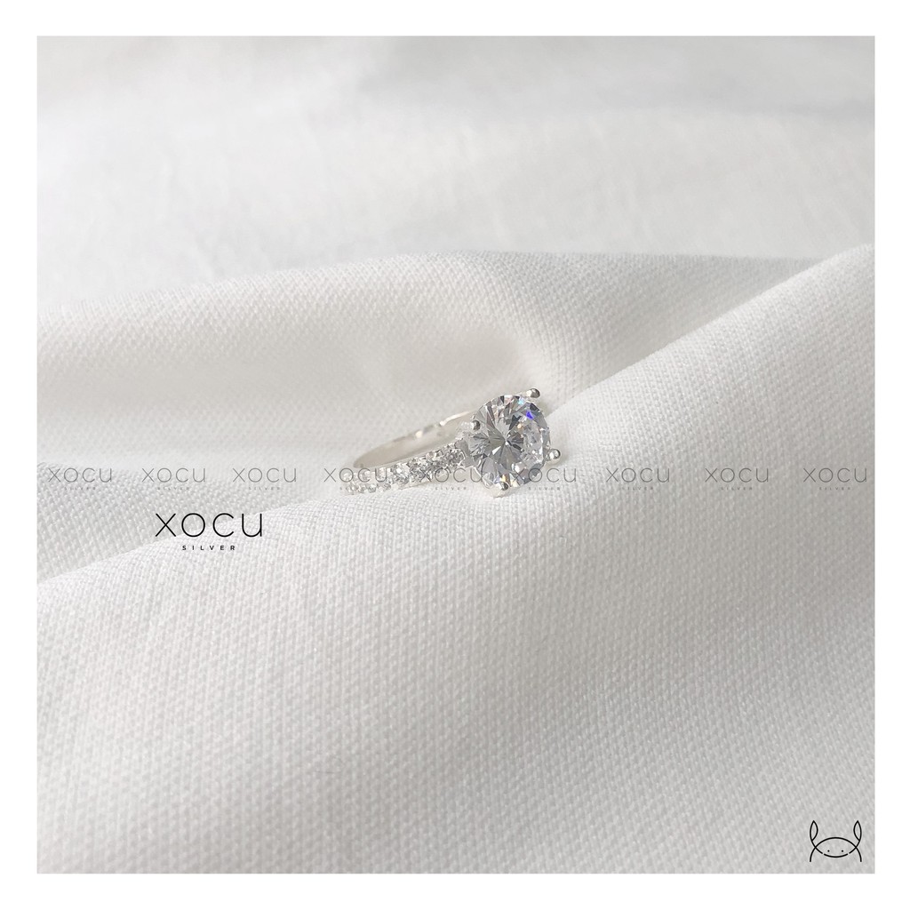 Nhẫn Bạc, Diamond Ring, Kim Cương 4 Chấu Xuông, Mặt Đá Lớn, Xocu