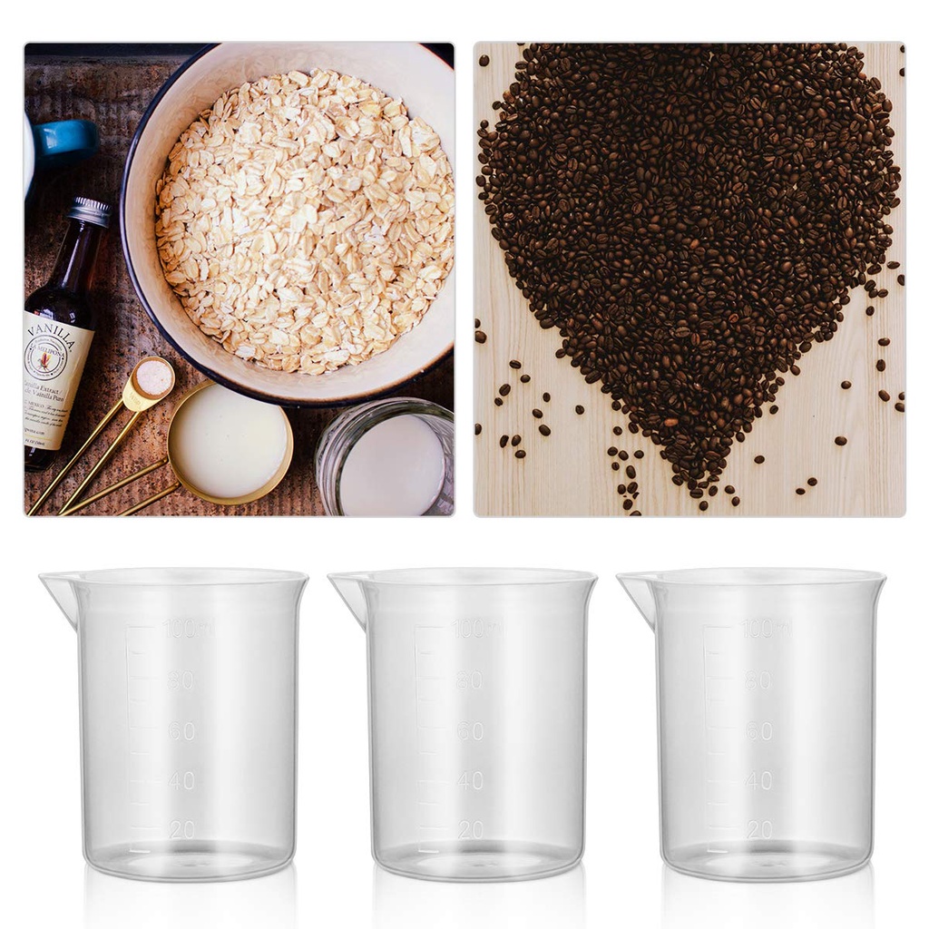 Cốc đong dung dịch bằng nhựa trong suốt 100ml tiện lợi trong nhà bếp/phòng thí nghiệm