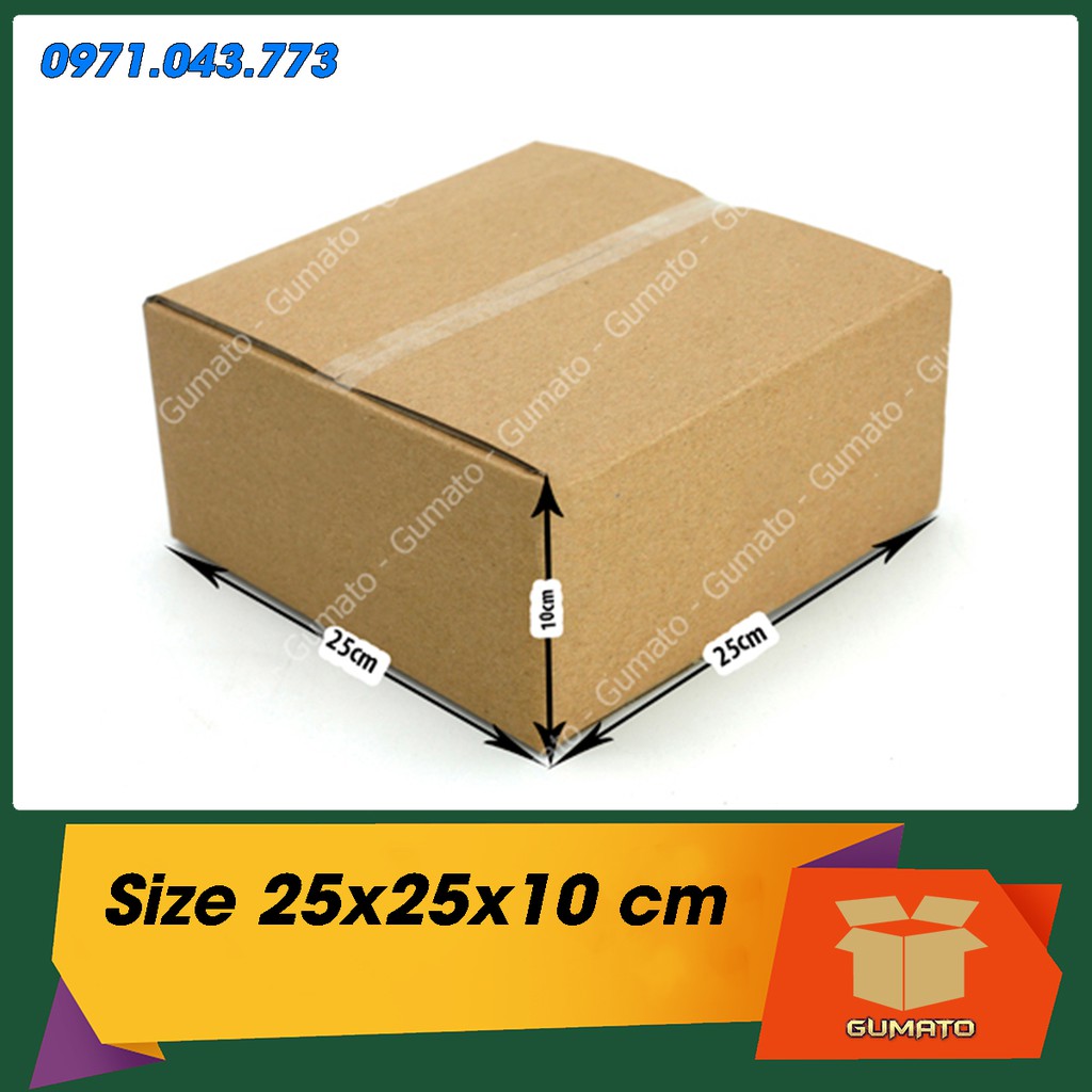 Size 25x25x10 cm, hộp giấy thùng carton gói hàng tại Gumato