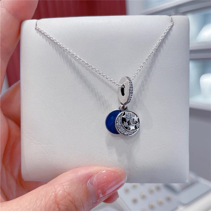 Vòng cổ Mạ Bạc 925 Mặt Hình Trăng Và Sao Đính Đá Zircon Pandora