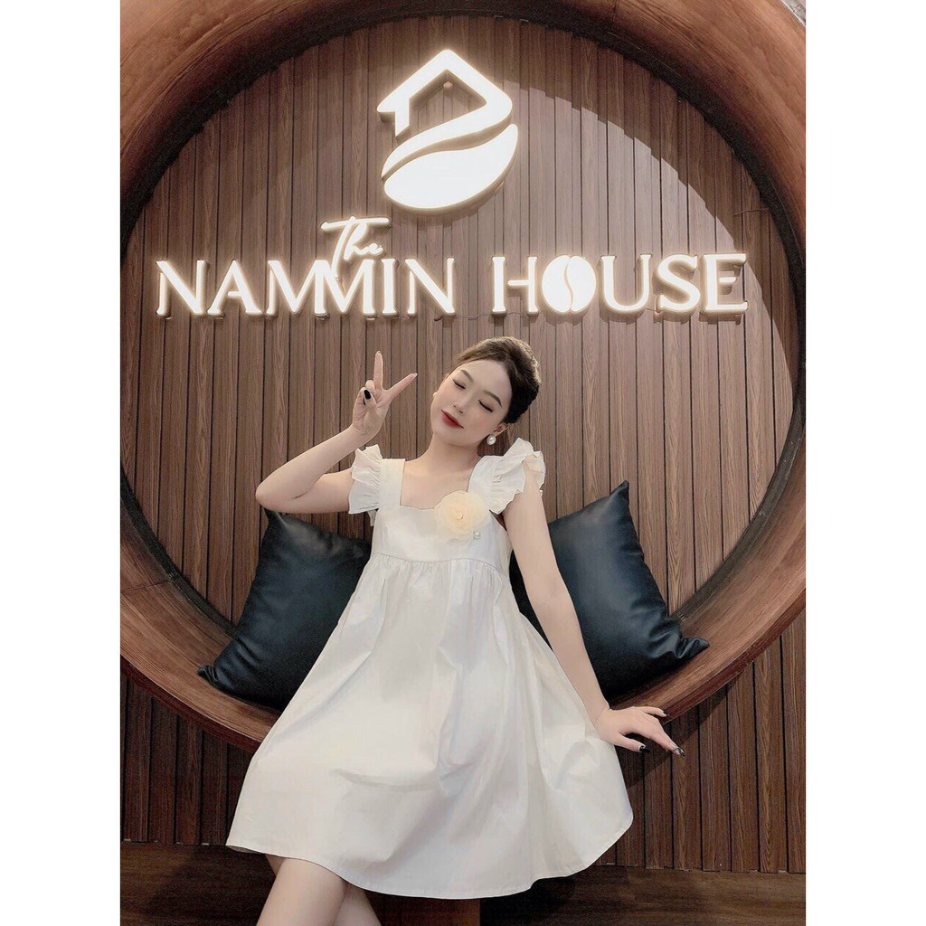 Đầm baby doll cổ vuông tay bèo kết bông dễ thương Rose Fashion