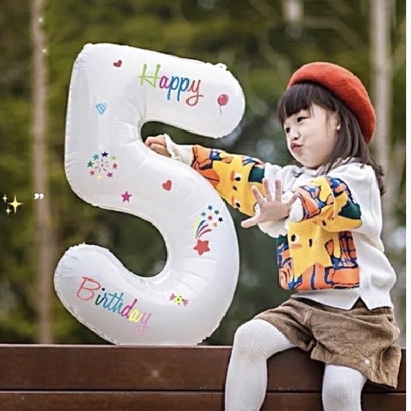 Bóng số tuổi màu trắng size đại 70cm trang trí sinh nhật phong cách Hàn Quốc