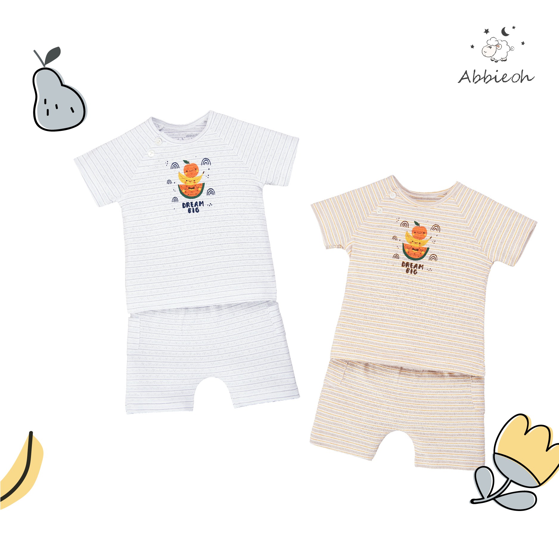 [Chính hãng] Bộ quần áo cộc tay hoa quả cotton cao cấp trẻ em Abbie Oh